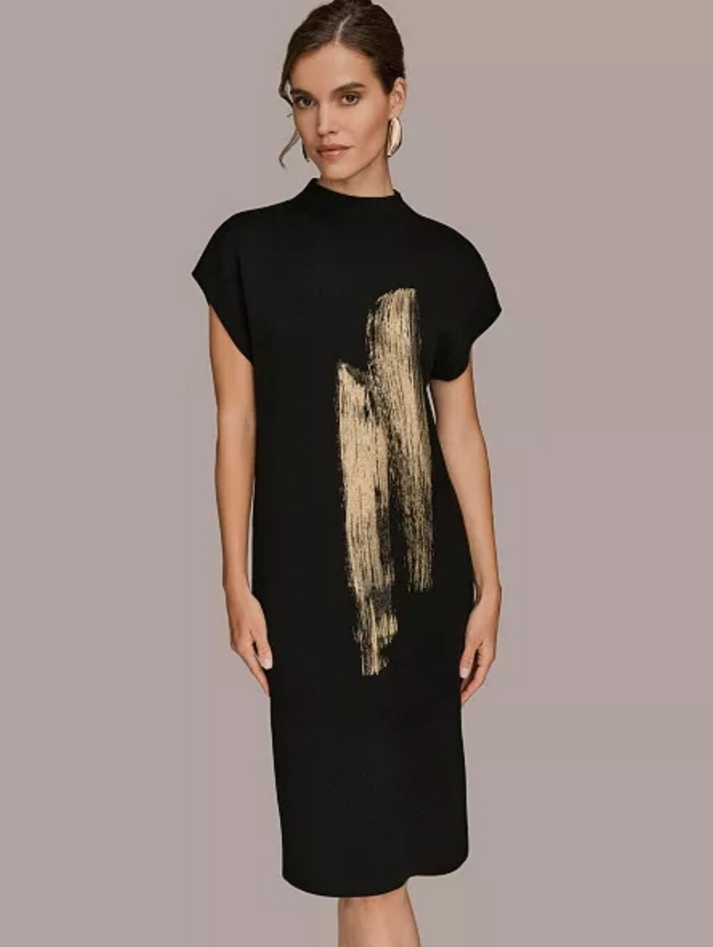 Donna Karen Black Dress with Gold Brushstroke Detail